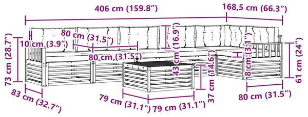 VidaXL Kültéri kanapé szett párnával 7 pcs Fehér és Krém színű