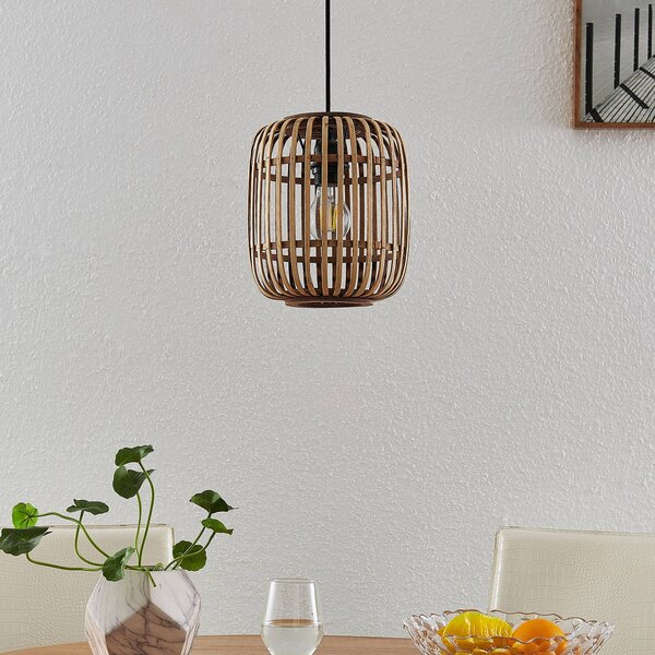 Lindby Canyana függőlámpa, natúr, rattan, Ø 22 cm, dimmelhető, Világos fa, Nappali / Étkező, Fa, Vidéki otthon / Rusztikus