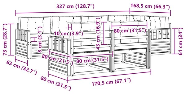 VidaXL Kültéri kanapé szett párnával 7 pcs Természetes és antracit