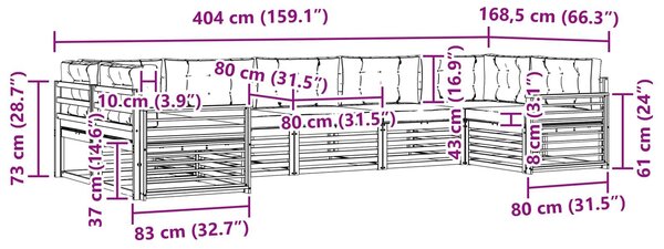 VidaXL Kültéri kanapé szett párnával 7 pcs Fehér és Bézs