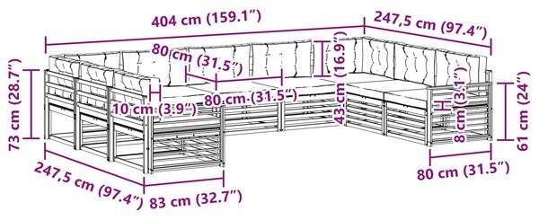 VidaXL Kültéri kanapé szett párnával 9 pcs Természetes és krémszínű