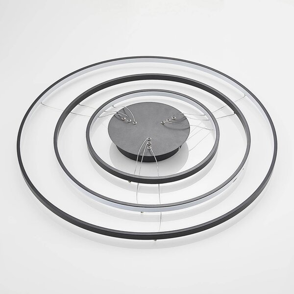 Lucande LED függő világítás Ezana, fekete, fém, Ø 80 cm, dimmelhető, Fekete, Nappali / Étkező, fém, Modern