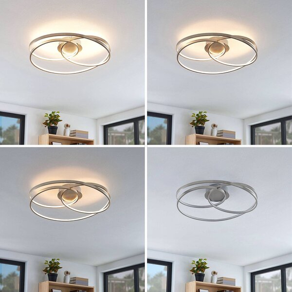 Lindby LED mennyezeti lámpa Joline, Ø 60 cm, nikkel színű, fém, dimmelhető, Alu / szürke / cink, Nappali / Étkező, fém, Modern