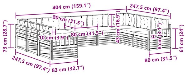 VidaXL Kültéri kanapé szett 9 pcs Fehér és Krém színű Tömör Akácfa