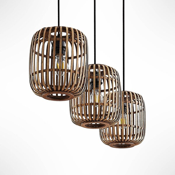 Lindby függőlámpa Canyana, natúr, 3-lámpás, rattan, 105 cm, dimmelhető, Világos fa, Nappali / Étkező, Fa, Vidéki otthon / Rusztikus