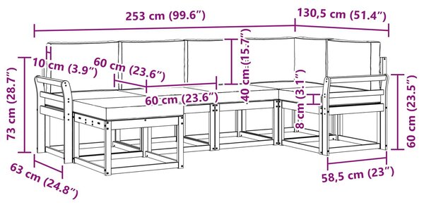 Kültéri kanapé szett párnával 6 pcs Természetes és antracit