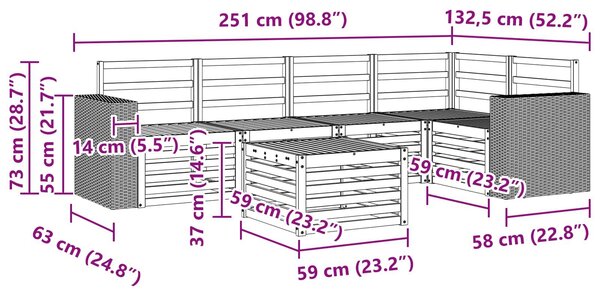 VidaXL Szegmentált kanapé szett 6 pcs Természetes Tömör Akácfa