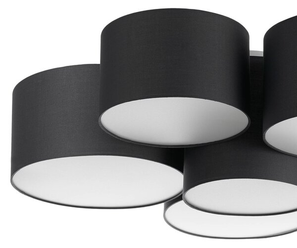 Lindby Maureka mennyezeti lámpa, 94 cm, hatlámpás, textil, dimmelhető, Fekete, Nappali / Étkező, Textil / szövet / selyem, Modern