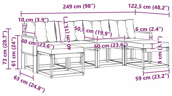 VidaXL Kültéri kanapé szett párnával 6 pcs Természetes és krémszínű