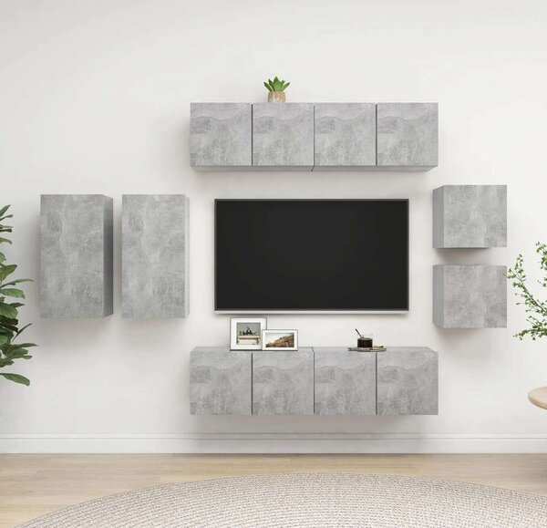 8 részes betonszürke forgácslap tv-szekrényszett