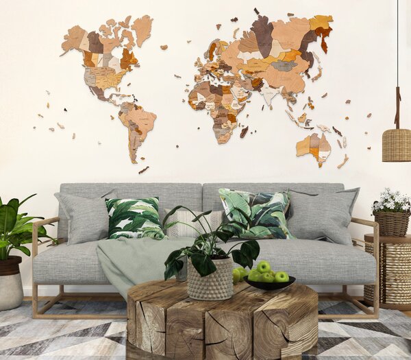 3D Fa Puzzle - Natura Products Világtérkép jelölő térképtűkkel | Fali Dekoráció