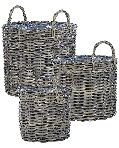 3 darabos fonott virágtartó szett NIKITI PE Rattan 29/35/40 cm Tópszín