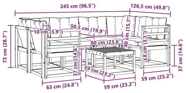 VidaXL Kültéri kanapé szett párnával 7 pcs Fehér és Fekete