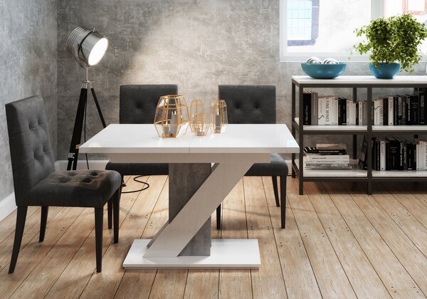 Meva magasfényű fehér / beton étkezőasztal