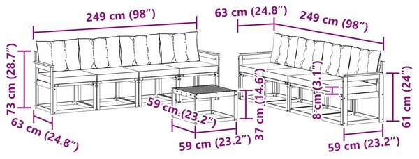 VidaXL Kültéri kanapé szett párnával 9 pcs Természetes és krémszínű