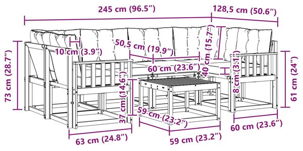 VidaXL Kültéri kanapé szett párnával 7 pcs Fehér és Bézs
