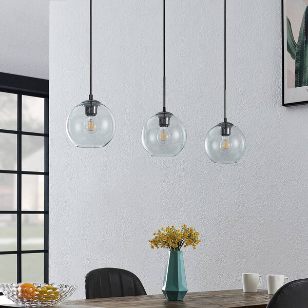 Lindby Firano lógó lámpa, 110 cm, 3 izzós, antracit, üveg, dimmelhető, Alu / szürke / cink, Nappali / Étkező, fém, Modern