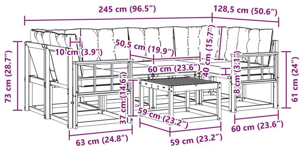 VidaXL Kültéri kanapé szett párnával 7 pcs Fehér és Krém színű