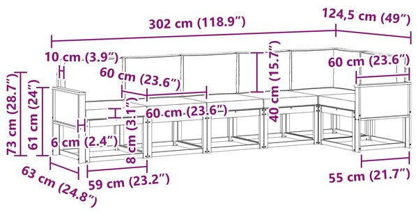 VidaXL Kültéri kanapé szett 6 pcs Természetes és Világosszürke