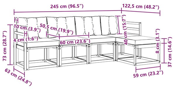 VidaXL Kültéri kanapé szett párnával 5 pcs Fehér és Krém színű