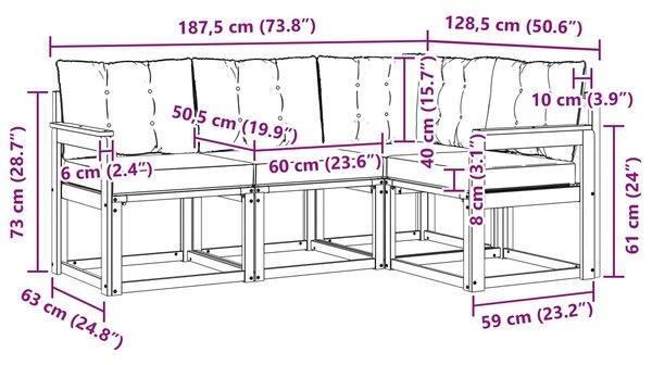 VidaXL Kültéri kanapé szett párnával 4 pcs Fehér és Világosszürke