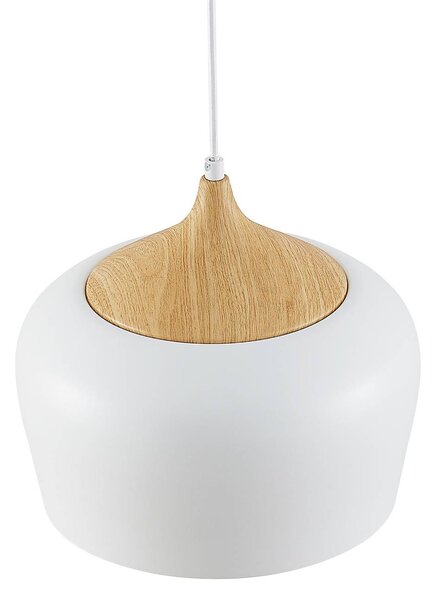 Lindby függőlámpa Vilsera, fehér, fém/fa, 26 cm, E27, dimmelhető, Fehér / opál, Nappali / Étkező, fém, Skandináv