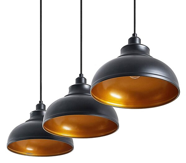 Lindby függőlámpa Emna, 3-lámpás, fekete/arany, fém, 101cm, dimmelhető, Fekete, Nappali / Étkező, fém, Vintage