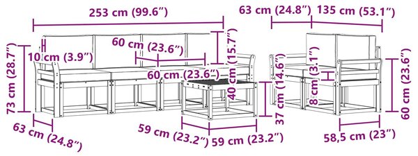 VidaXL Kültéri kanapé szett párnával 7 pcs Fehér és Bézs