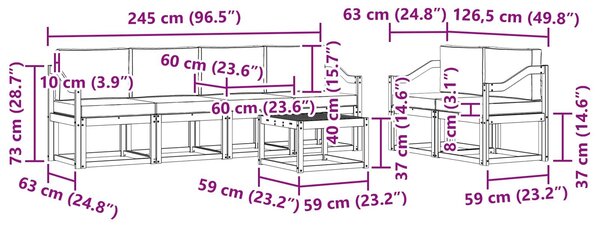 VidaXL Kültéri kanapé szett párnával 7 pcs Fehér és Bézs