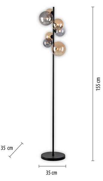 Paul Neuhaus állólámpa Popsicle, üveg, 155 cm magas, G9, Fekete, Nappali / Étkező, fém, Modern