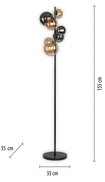 Paul Neuhaus állólámpa Popsicle, üveg, 155 cm magas, G9, Fekete, Nappali / Étkező, fém, Modern