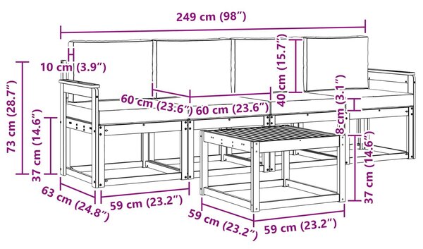 VidaXL Kültéri kanapé szett 5 pcs Fehér és Világosszürke