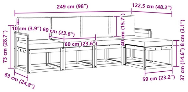 VidaXL Kültéri kanapé szett párnával 5 pcs Fehér és Antracitszürke