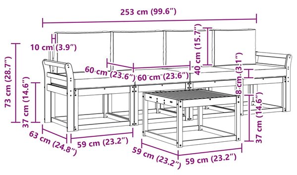 VidaXL Kültéri kanapé szett párnával 5 pcs Fehér és Krém színű