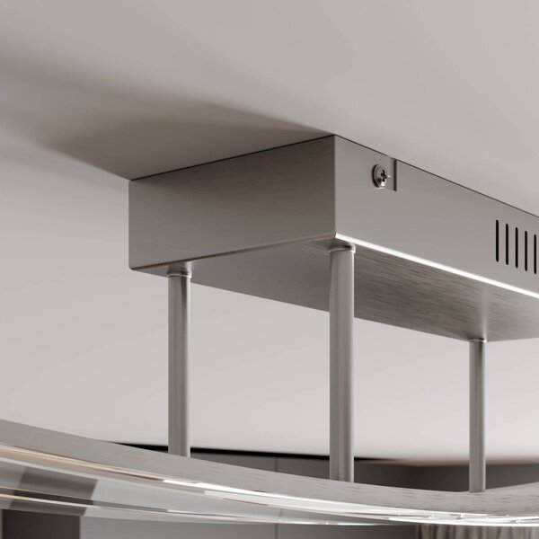 Lindby LED mennyezeti világítás Jarda, üveg, 134 cm hosszú, dimmelhető, dimmelhető, Tiszta / átlátszó, Nappali / Étkező, Üveg, Modern