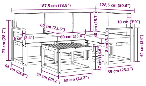 VidaXL Kültéri kanapé szett párnával 5 pcs Fehér és Bézs