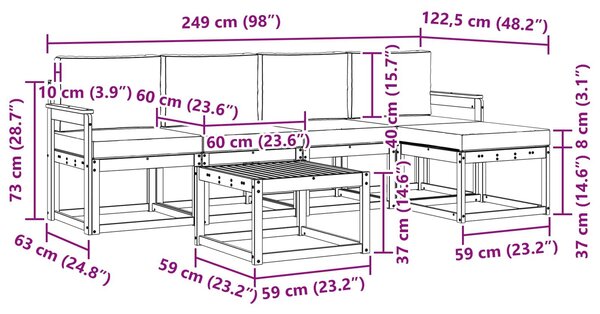 VidaXL Kültéri kanapé szett párnával 6 pcs Fehér és Krém színű