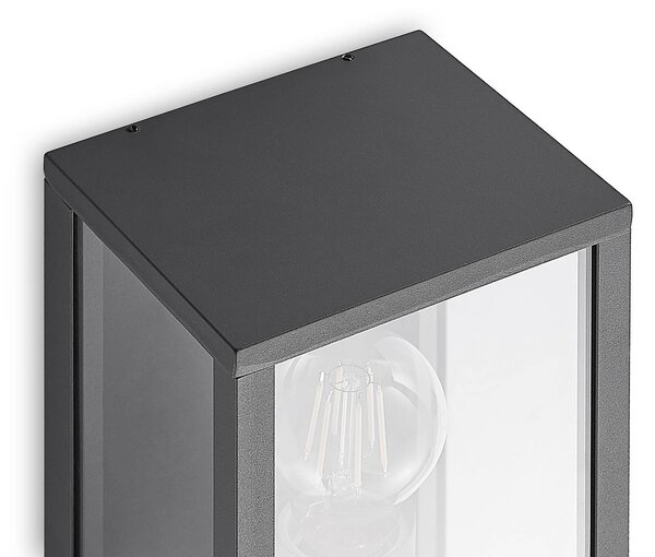 Lindby kültéri fali lámpa Peldar, antracit/átlátszó, 26 cm, fém, dimmelhető, Fekete, Alumínium, Modern