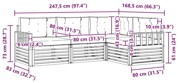VidaXL Kültéri kanapé szett párnával 4 pcs Természetes és krémszínű