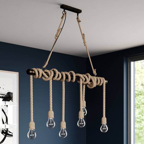 Lindby függőlámpa Hajo, 100 cm, hatlámpás, kötél függőlámpa, dimmelhető, Barna / rozsda, Nappali / Étkező, fém, Vintage