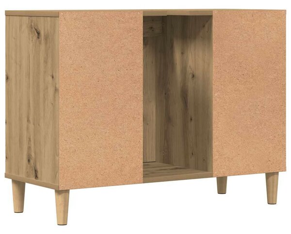 Kézműves tölgy színű szerelt fa mosdószekrény 80 x 33 x 60 cm