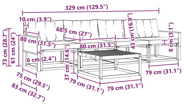 VidaXL Kültéri kanapé szett párnával 5 pcs Természetes és krémszínű