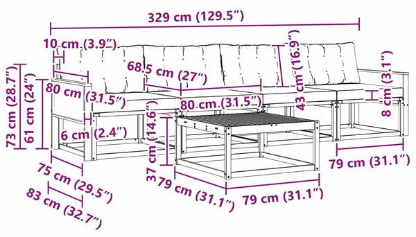 VidaXL Kültéri kanapé szett párnával 5 pcs Természetes és krémszínű