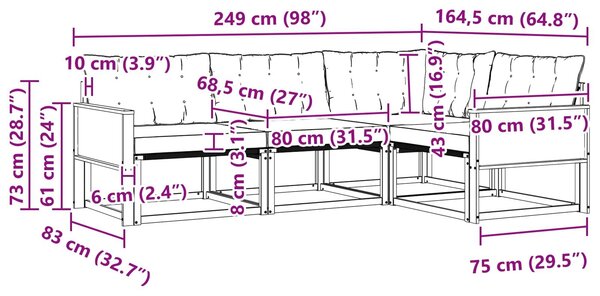 VidaXL Kültéri kanapé szett párnával 4 pcs Természetes és Fekete