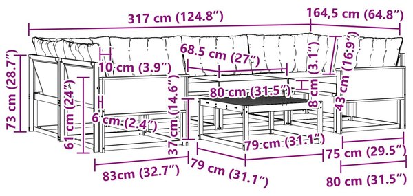 VidaXL Kültéri kanapé szett párnával 7 pcs Természetes és bézs