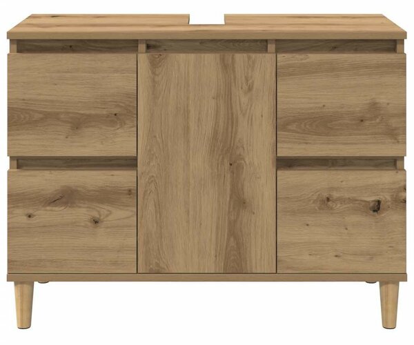 Kézműves tölgy színű szerelt fa mosdószekrény 80 x 33 x 60 cm