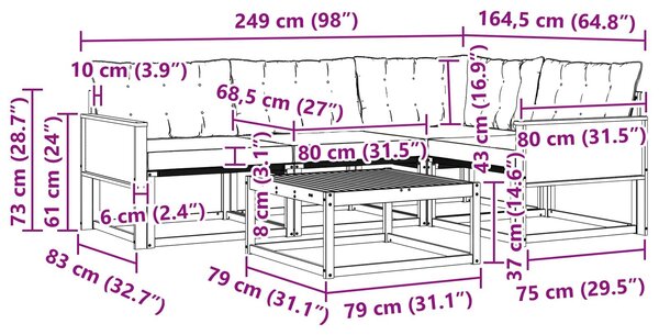 VidaXL Kültéri kanapé szett párnával 5 pcs Természetes és Fekete