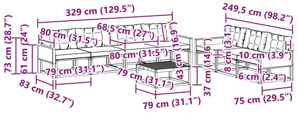 VidaXL Kültéri kanapé szett párnával 8 pcs Természetes és krémszínű