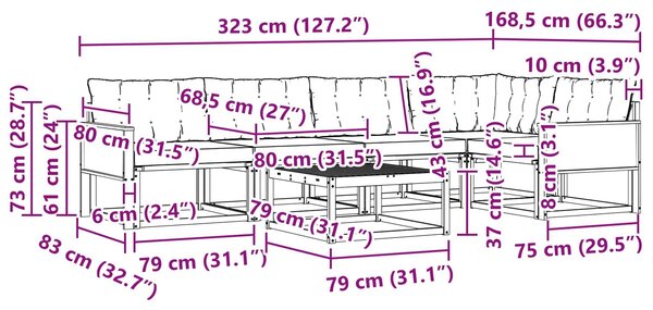 VidaXL Kültéri kanapé szett párnával 6 pcs Természetes és Fekete