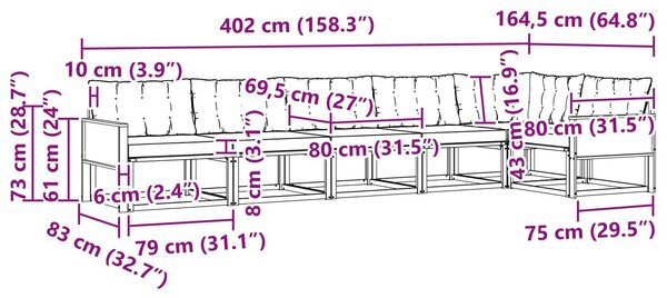 VidaXL Kültéri kanapé szett 6 pcs Természetes és Világosszürke
